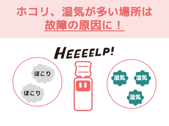 ホコリや湿気が多いと故障の原因になります