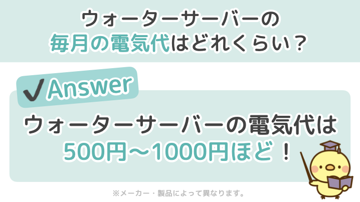 ウォーターサーバーの毎月の電気代はどれくらい？