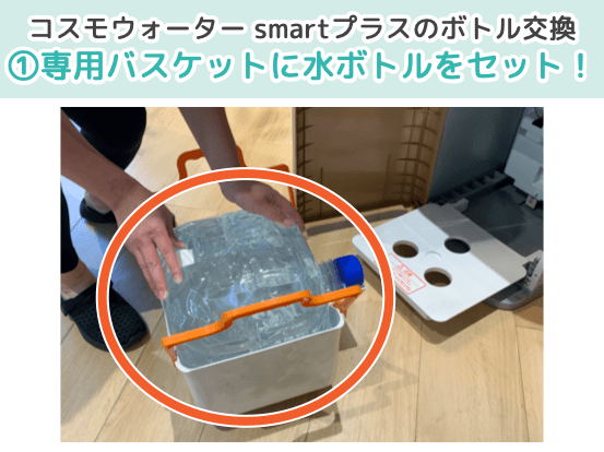 コスモウォーター 専用バスケットに水ボトルをセット